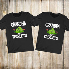 Grandma grandpa of triplets peas matching family announcement tee