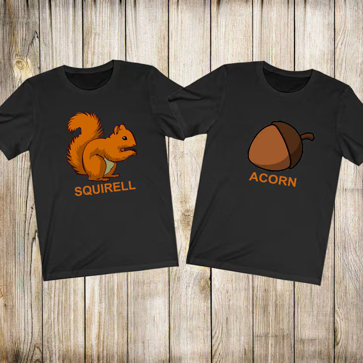 Squirrel Acorn Matching T-Shirts - squirrel and acorn print design