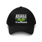 Promoted To Big Brother Of Twins Peas Gift Unisex Twill Hat Image 2