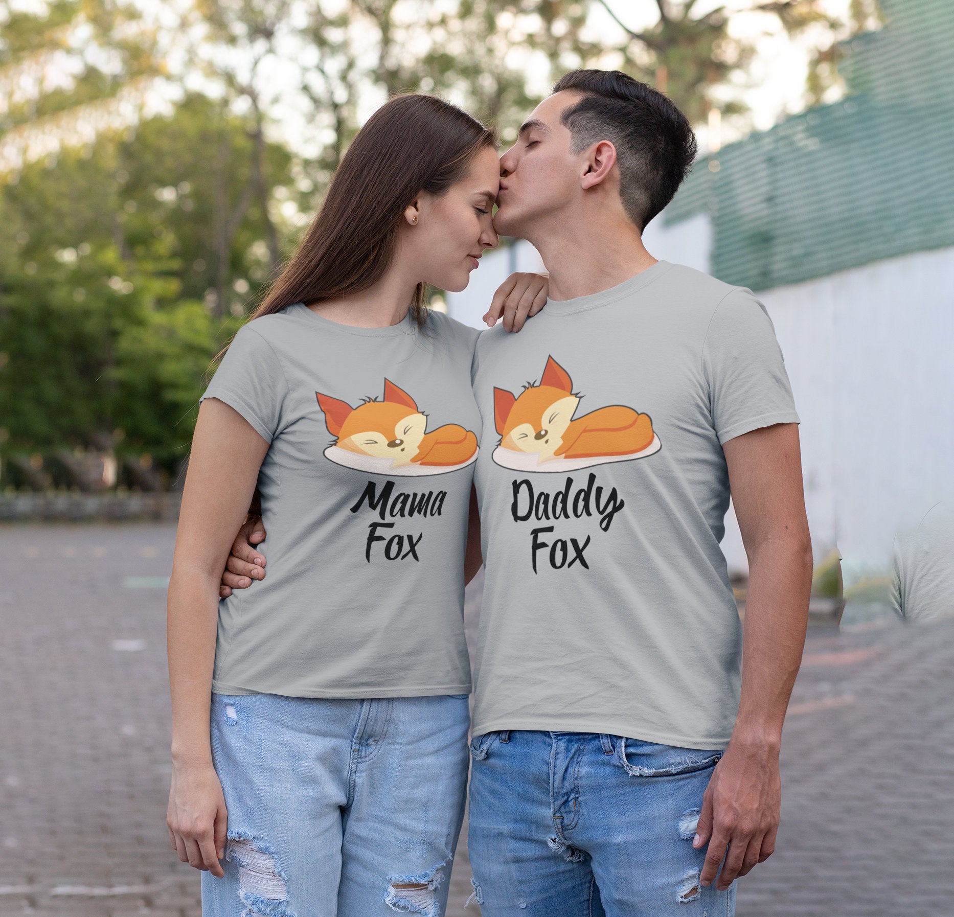 Fox Mama Daddy Mom Dad Parents Couple Boyfriend Girlfriend Family Matching Animal Gift T-Shirts Image 1