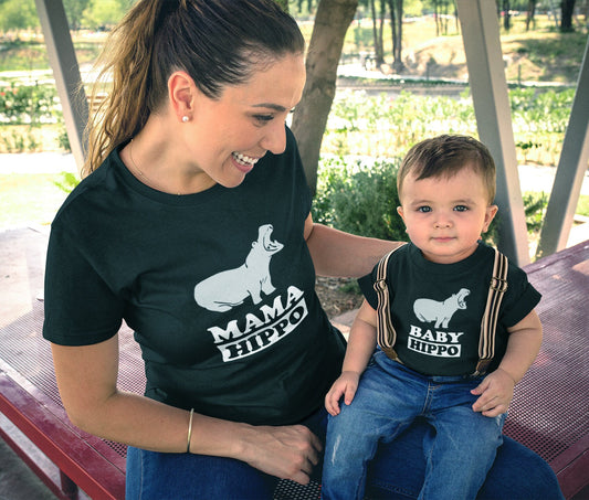 Hippo Mom Family Matching T-Shirts - hippo print design