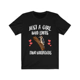 Just A Girl Who Loves Downy Woodpeckers Shirt, Birds Birding Shirt, Downy Woodpecker Shirt, Animals Adult Toddler Infant Kids Gift T-Shirt Image 2