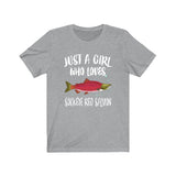 Just A Girl Who Loves Sockeye Red Salmon Shirt, Salmon Lover Shirt, Fish Shirt Animal Lover Adult Toddler Infant Kids Gift T-Shirt Image 4