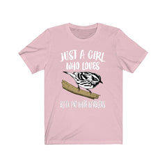 Just a girl who loves black white warblers zebra-striped songbird tee