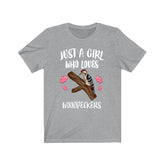Just A Girl Who Loves Woodpeckers Shirt, Bird Birding Shirt, Woodpecker Lover Gift, Woodpecker Shirt, Animal Adult Toddler Kids Gift T-Shirt Image 1