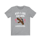 Just A Girl Who Loves Woodpeckers Shirt, Bird Birding Shirt, Woodpecker Lover Gift, Woodpecker Shirt, Animal Adult Toddler Kids Gift T-Shirt Image 1