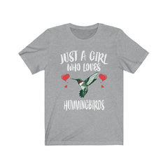 Just a girl who loves hummingbirds tiny iridescent garden bird tee