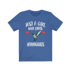 Just a girl who loves hummingbirds tiny iridescent garden bird tee