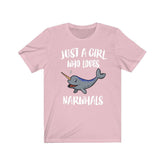 Just A Girl Who Loves Narwhals Whales Shirt, Narwhal Lover Shirt, Narwhal Lover Gift, Whale Shirt, Narwhal Tee, Animal Adult Kids Image 1