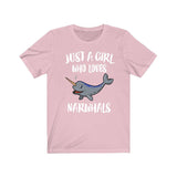 Just A Girl Who Loves Narwhals Whales Shirt, Narwhal Lover Shirt, Narwhal Lover Gift, Whale Shirt, Narwhal Tee, Animal Adult Kids Image 1