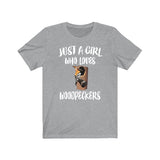 Just A Girl Who Loves Woodpeckers Birds Shirt, Woodpecker Lover Shirt, Woodpecker Lover Gift, Birding Gift, Bird Shirt, Animal Adult Kids Image 1
