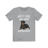 Just A Girl Who Loves Rottweilers Dogs Shirt, Rottweiler Shirt, Dog Lover Gift, Rottweiler Lover Shirt, Adult Toddler Kids Gift T-Shirt Image 1