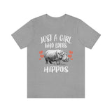 Just A Girl Who Loves Hippos Shirt, Hippo Lover Shirt, Hippo Gift, Hippo Shirt, Adult Kids Animal T-Shirt Image 2