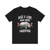 Just A Girl Who Loves Hippos Shirt, Hippo Lover Shirt, Hippo Gift, Hippo Shirt, Adult Kids Animal T-Shirt Image 1