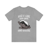 Just A Girl Who Loves Honey Badgers Shirt, Honey Badger Lover Shirt, Honey Badger Gift, Badger Shirt, Adult Kids Animal T-Shirt Image 1