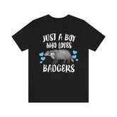 Just A Boy Who Loves Badgers Shirt, Badger Lover Shirt, Badger Shirt, Badger Lover Gift, Animal Adult Toddler Kids T-Shirt Image 1