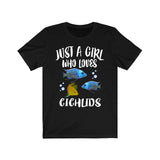 Just A Girl Who Loves Cichlids Shirt, Cichlid Lover Shirt, Aquarium Lover Gift, Cichlid Fish Lover Gift, Adult Toddler Animal Kids T-Shirt Image 4