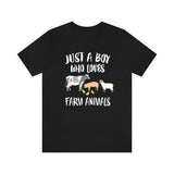 Just A Boy Who Loves Farm Animals Shirt, Pig Lover Shirt, Cow Shirt, Sheep Gift, Animal Adult Kids T-Shirt Image 1