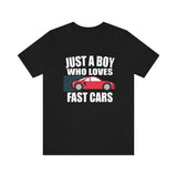 Just A Boy Who Loves Fast Cars Shirt, Car Lover Shirt, Racing Shirt, Car Gift, Animal Adult Kids T-Shirt Image 1