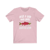 Just A Boy Who Loves Sockeye Salmon Shirt, Salmon Lover Shirt, Fishing Shirt, Fish Lover Gift, Animal Adult Kids T-Shirt Image 4