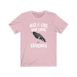 Just A Girl Who Loves Starlings Birds Shirt, Starling Lover Shirt, Birding Gift, Animal Lover Shirt, Adult Toddler Infant Kids Gift T-Shirt Image 3