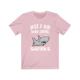 Just A Boy Who Loves Sharks Shirt, Shark Lover Shirt, Shark Shirt, Shark Lover Gift, Animal Adult Kids T-Shirt Image 4