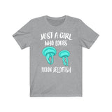 Just A Girl Who Loves Moon Jellyfish Shirt, Jellyfish Lover Shirt, Moon Jellyfish Lover Gift, Jellyfish Tee, Animal Adult Kids T-Shirt Image 3