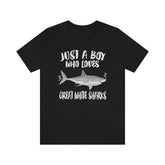 Just A Boy Who Loves Great White Shark Shirt, Great White Shark Lover Shirt, Shark Shirt, Shark Lover Gift, Animal Adult Kids T-Shirt Image 1