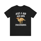 Just A Boy Who Loves Parasaurolophus Dinosaur Shirt, Parasaurolophus Lover Shirt, Dinosaur Shirt, Hadrosaurid Lover, Animal Adult Kids Shirt Image 1