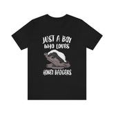 Just A Boy Who Loves Honey Badgers Shirt, Honey Badger Lover Shirt, Honey Badger Shirt, Badger Gift, Animal Adult Kids T-Shirt Image 1