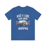 Just A Girl Who Loves Hippos Shirt, Hippo Lover Shirt, Hippo Gift, Hippo Shirt, Adult Kids Animal T-Shirt Image 3