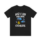 Just A Boy Who Loves Cichlids Fish Shirt, Cichlid Fish Lover Shirt, Cichlid Shirt, Aquarium Owner Gift, Animal Adult Kids T-Shirt Image 1