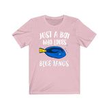 Just A Boy Who Loves Blue Tangs Shirt, Blue Tang Lover Shirt, Fish Shirt, Fish Lover Gift, Animal Adult Toddler Kids T-Shirt Image 4