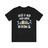 Just A Boy Who Loves Books Shirt, Book Lover Shirt, Book Shirt, Book Lover Gift, Animal Adult Toddler Kids T-Shirt Image 1