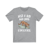 Just A Boy Who Loves Cougars Shirt, Cougar Lover Shirt, Mountain Lions Shirt, Cougar Lover Gift, Animal Adult Kids T-Shirt Image 2