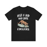 Just A Boy Who Loves Cougars Shirt, Cougar Lover Shirt, Mountain Lions Shirt, Cougar Lover Gift, Animal Adult Kids T-Shirt Image 1