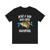 Just A Boy Who Loves Crappies Fish Shirt, Crappie Lover Shirt, Fish Shirt, Fish Lover Gift, Animal Adult Kids T-Shirt Image 1