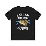 Just A Boy Who Loves Crappies Fish Shirt, Crappie Lover Shirt, Fish Shirt, Fish Lover Gift, Animal Adult Kids T-Shirt Image 1