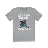Just A Boy Who Loves Dilophosaurus Dinosaur Shirt, Dinosaur Lover Shirt, Dilophosaurus Shirt, Dinosaur Gift, Animal Adult Kids T-Shirt Image 1