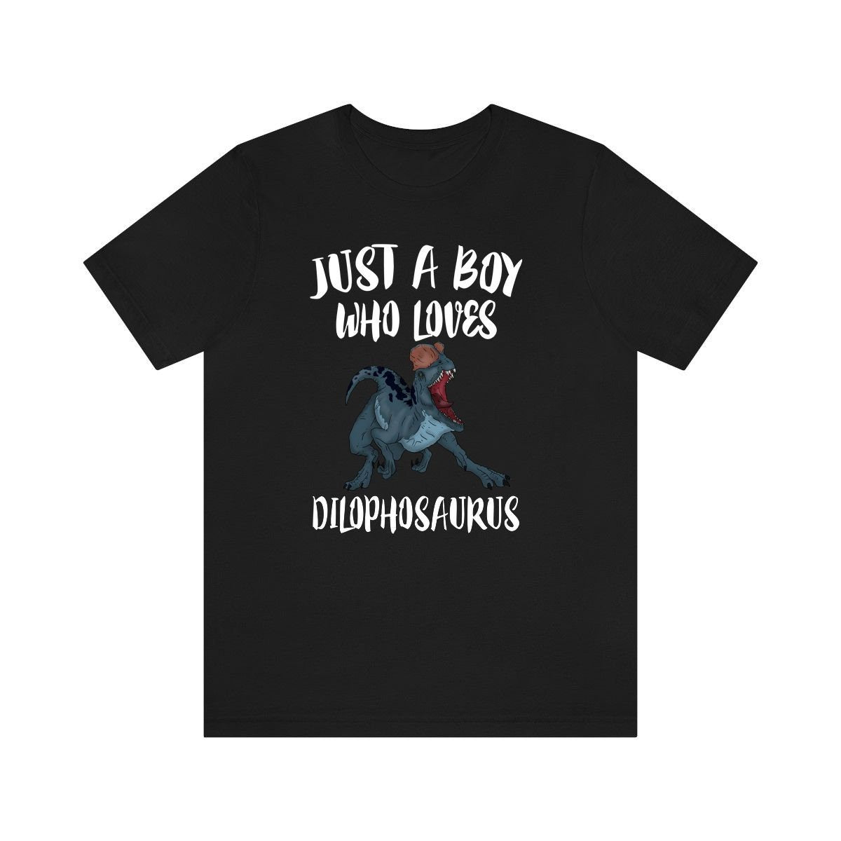 Just a boy who loves dilophosaurus crested Jurassic dinosaur tee