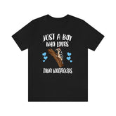 Just A Boy Who Loves Downy Woodpeckers Shirt, Woodpecker Lover Shirt, Birding Shirt, Bird Gift, Animal Adult Kids T-Shirt Image 1