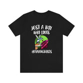 Just A Boy Who Loves Hummingbirds Shirt, Hummingbird Lover Shirt, Birding Shirt, Bird Lover Gift, Animal Adult Kids T-Shirt Image 1