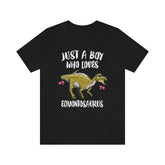 Just A Boy Who Loves Edmontosaurus Dinosaur, Edmontosaurus Lover Shirt, Dinosaur Shirt, Adult Toddler Infant Kids Gift T-Shirt Image 1