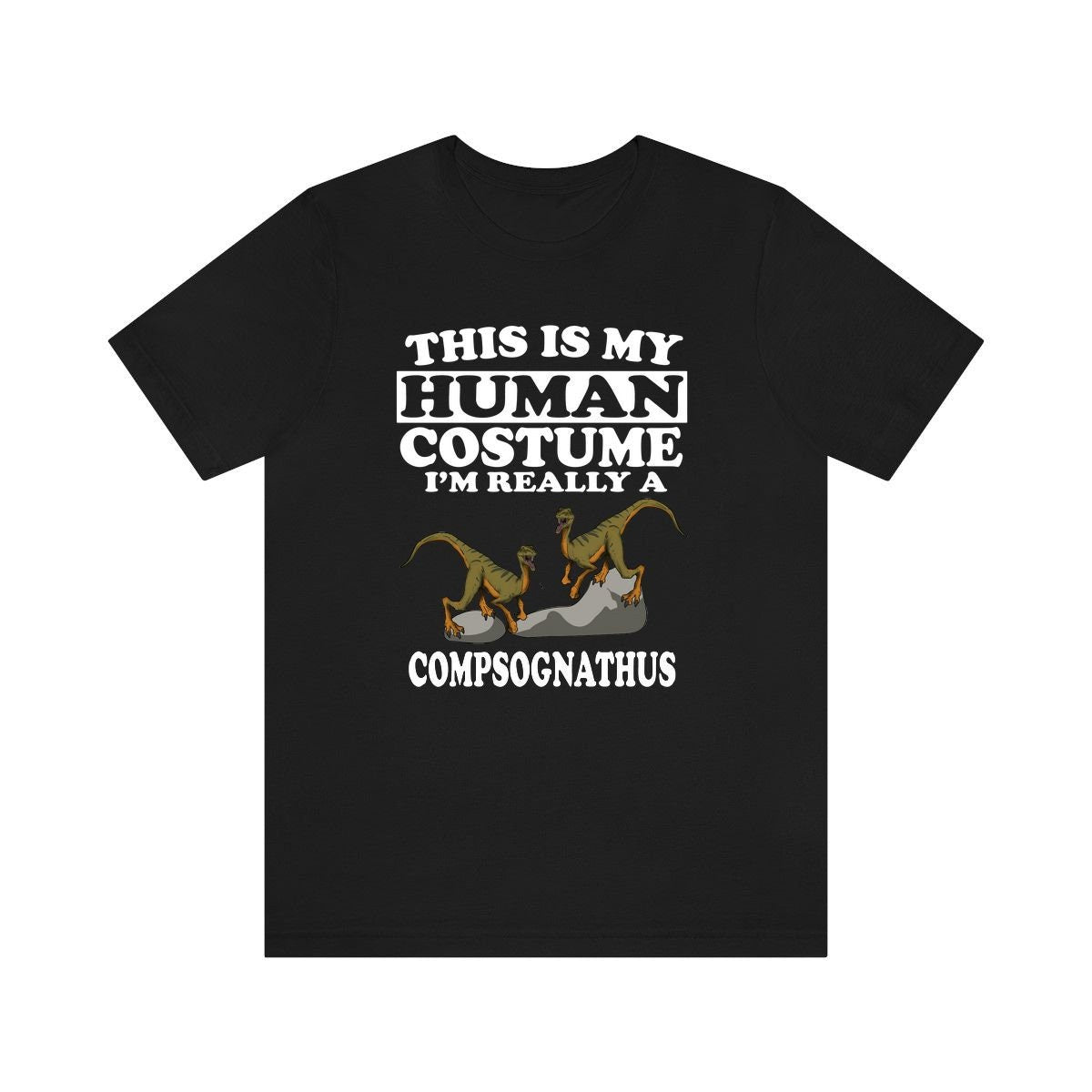 This is my human costume I am really a compsognathus tiny dinosaur tee