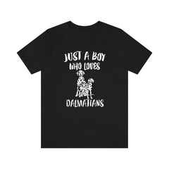 Just a boy who loves dalmatians spotted firehouse coach dog tee
