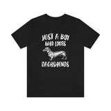 Just A Boy Who Loves Dachshunds Dog Shirt, Dachshund Lover Shirt, Dachshund Shirt, Dog Lover Gift, Animal Adult Kids T-Shirt Image 1