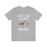 Just A Boy Who Loves Herons Birds Shirt, Heron Lover Shirt, Birding Shirt, Heron Lover Gift, Animal Adult Kids T-Shirt Image 1