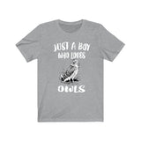 Just A Boy Who Loves Owls Birds Shirt, Owl Lover Shirt, Birding Shirt, Owl Lover Gift, Animal Adult Kids T-Shirt Image 1