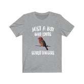 Just A Boy Who Loves Scarlet Tanagers Shirt, Scarlet Tanagers Lover Shirt, Birding Shirt, Bird Lover Gift, Animal Shirt Image 1