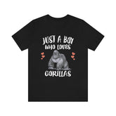 Just A Boy Who Loves Gorillas Shirt, Gorilla Lover Shirt, Gorilla Gift, Gorilla Shirt, Adult Kids Animal T-Shirt Image 1